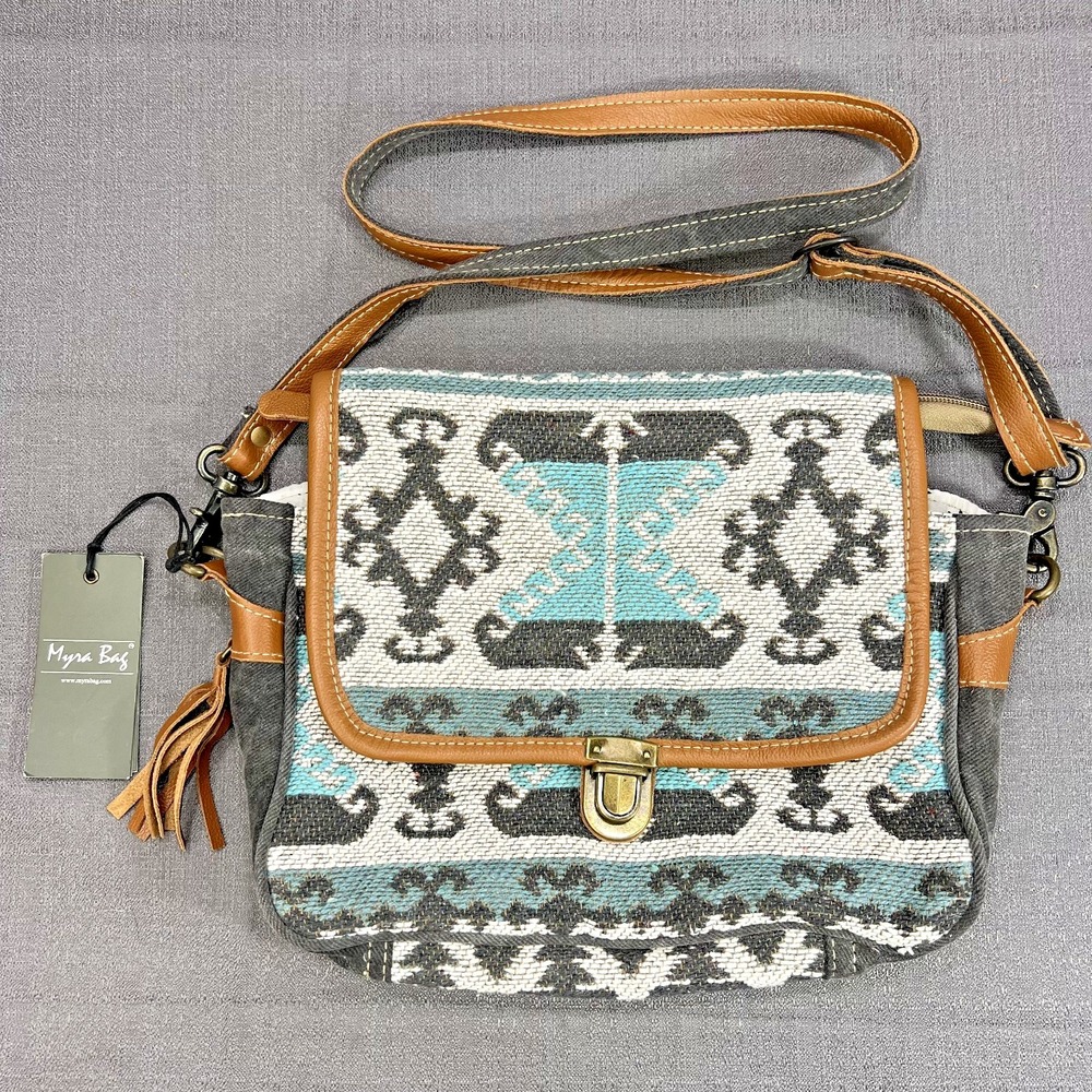 Myra Bag Isabela Upcycled‎ Canvas & Cowhide Leather Crossbody S-6198 NWT